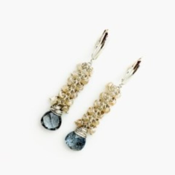 By Design Gems Jewelry - NWOT‎ Artisan Sterling Silver Natural Moss Aquamarine & Natural Zircon Earrings